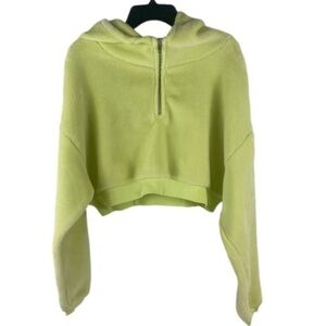Urban Outfitters BDG Neon Lime Green Fleece 1/2 Zip Cropped Hoodie Size Medium